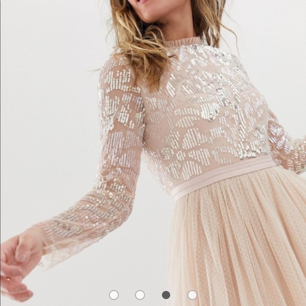 Needle & Thread embellished long sleeve midi dress